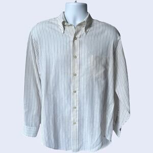 Van Heusen 417 Vanopress Striped Button-Down Shirt Ivory/Brown L/S Vintage